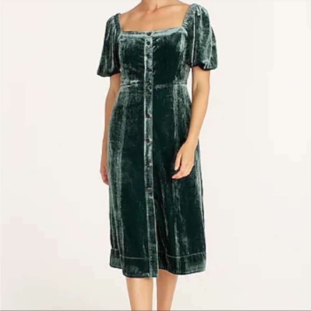J. Crew Forest Green Velvet Midi Dress